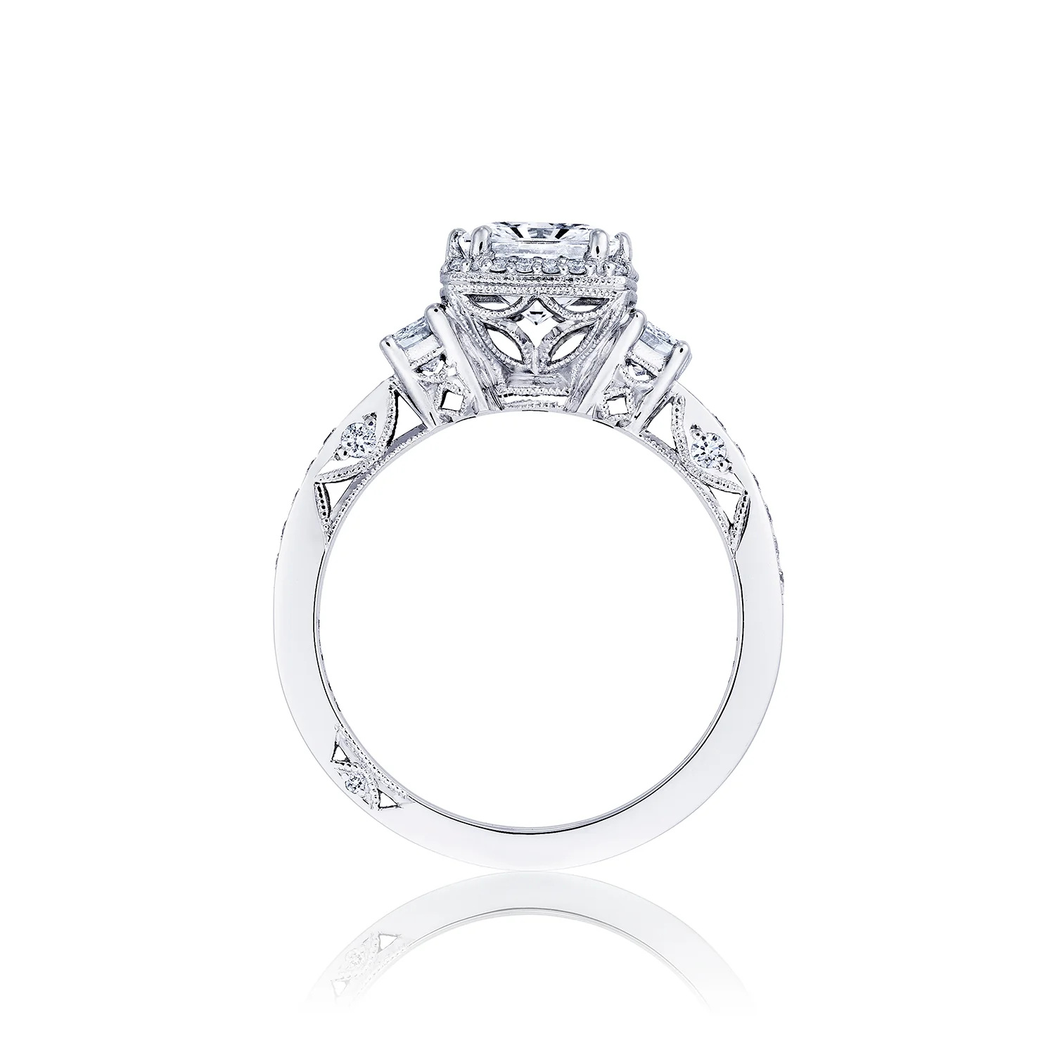 Tacori 18k White Gold Dantela Princess Diamond Engagement Ring Setting (0.69 CTW) - Image 2