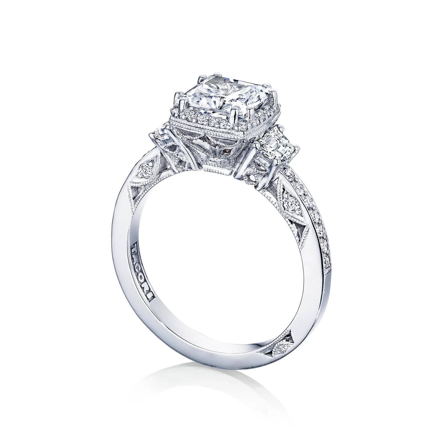 Tacori 18k White Gold Dantela Princess Diamond Engagement Ring Setting (0.69 CTW) - Image 3