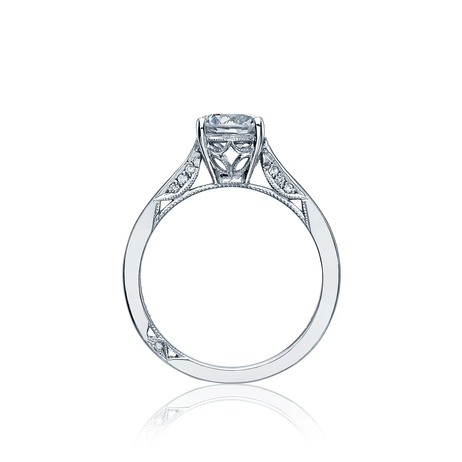 Tacori 18k White Gold Dantela Round Diamond Engagement Ring Setting (0.06 CTW) - Image 2