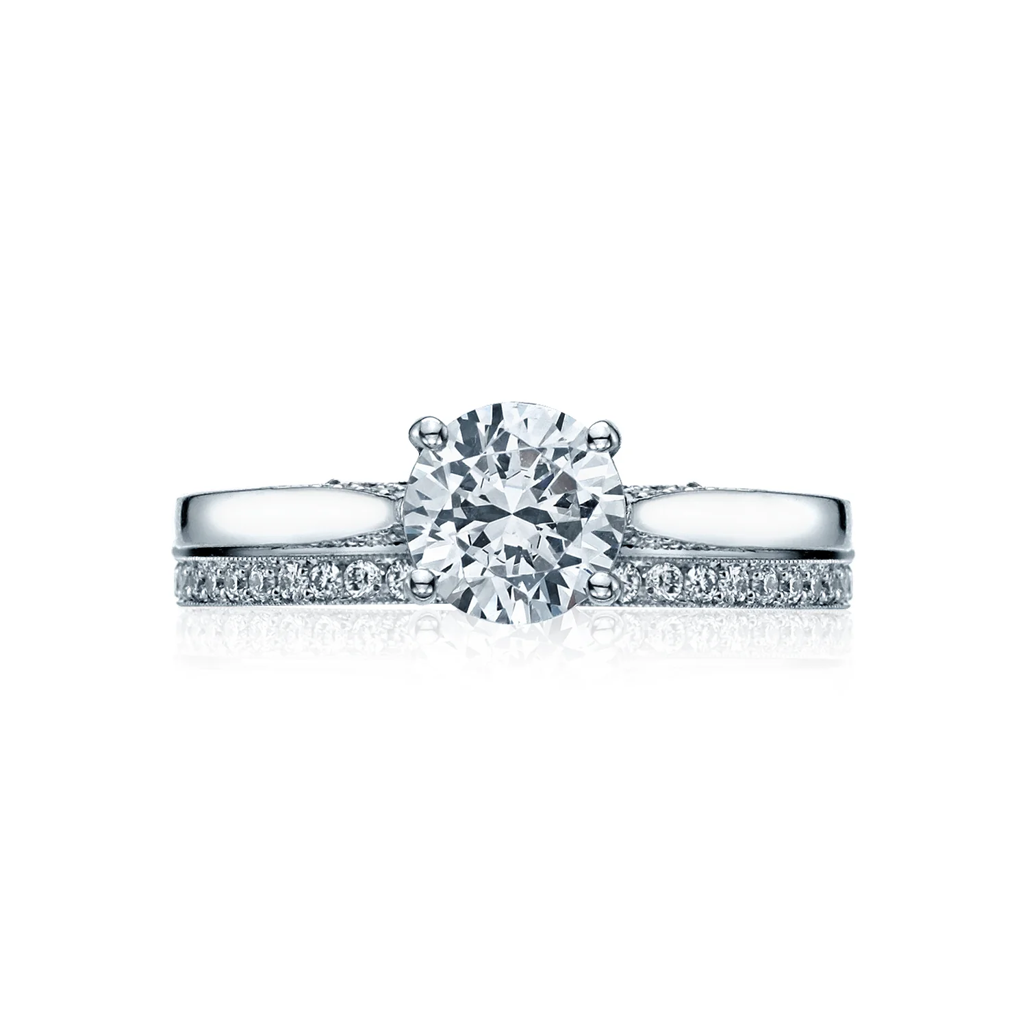 Tacori 18k White Gold Dantela Round Diamond Engagement Ring Setting (0.06 CTW) - Image 3
