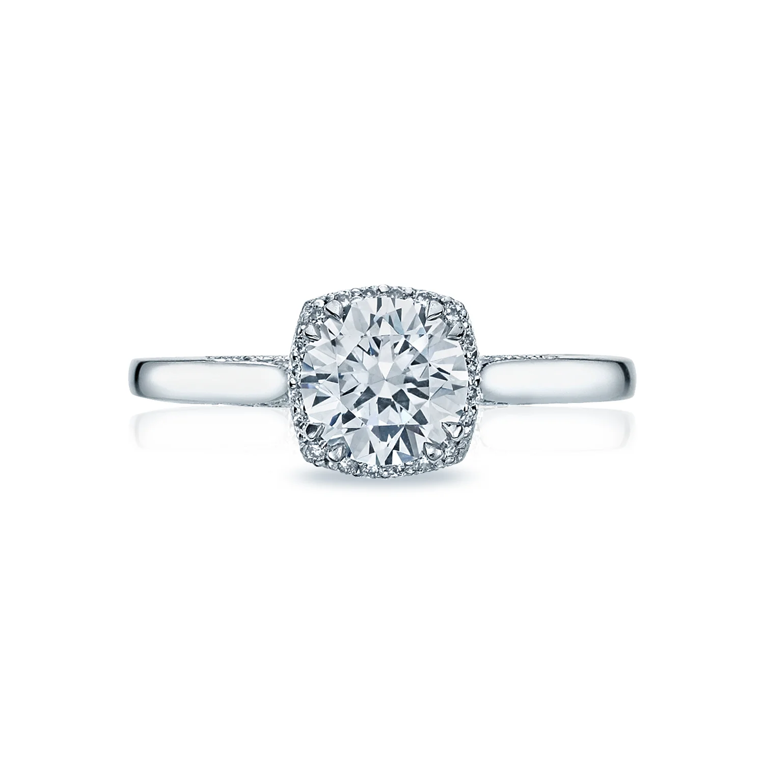 Tacori 18k White Gold Dantela Round Diamond Engagement Ring Setting (0.13 CTW)