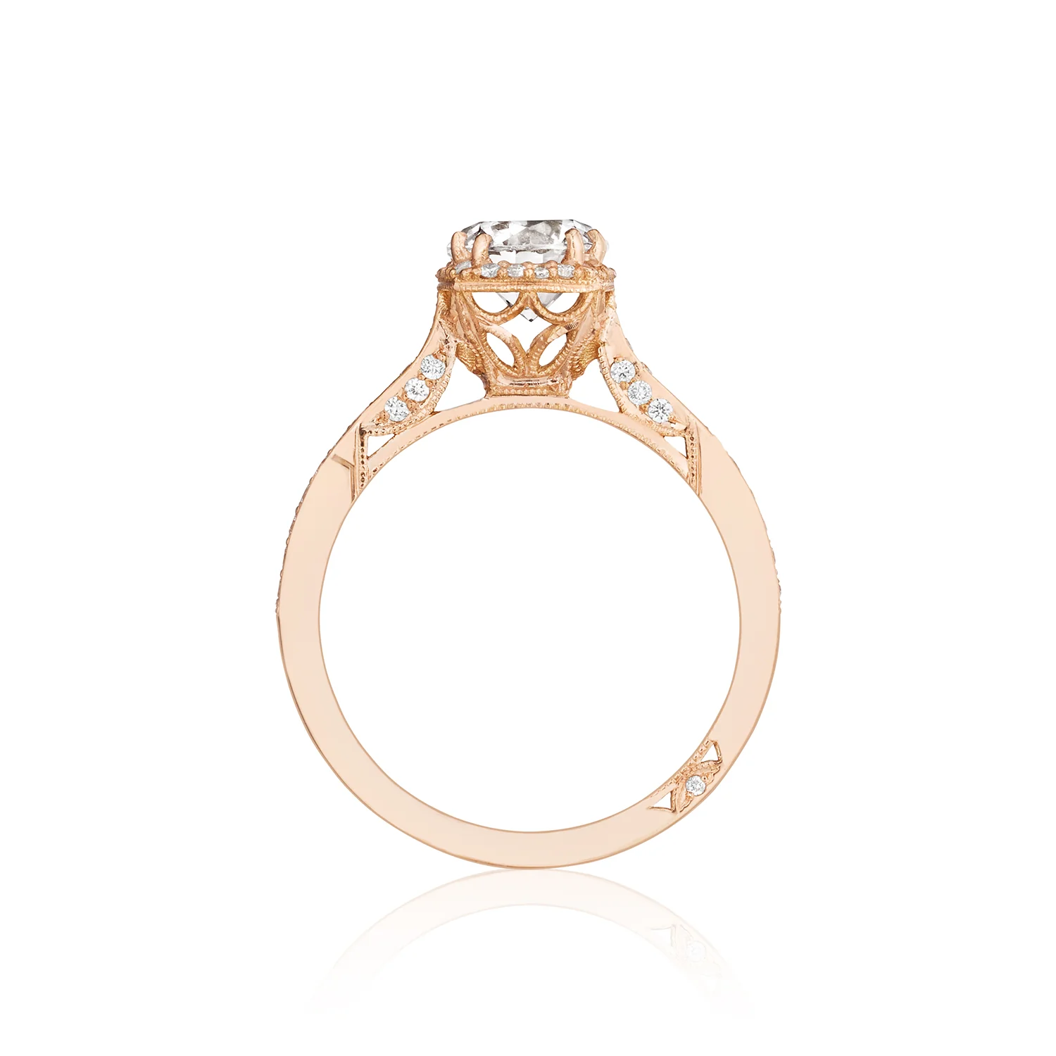 Tacori 18k Rose Gold Dantela Round Diamond Engagement Ring Setting (0.13 CTW) - Image 2