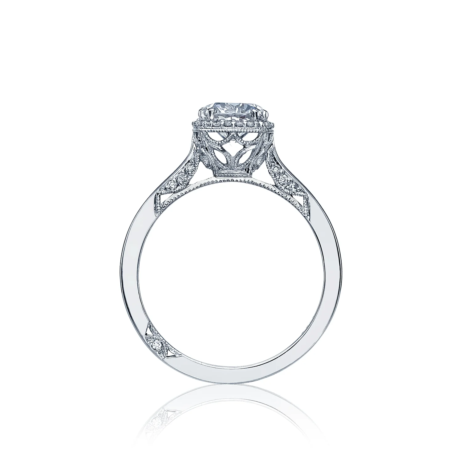 Tacori 18k White Gold Dantela Round Diamond Engagement Ring Setting (0.13 CTW) - Image 2
