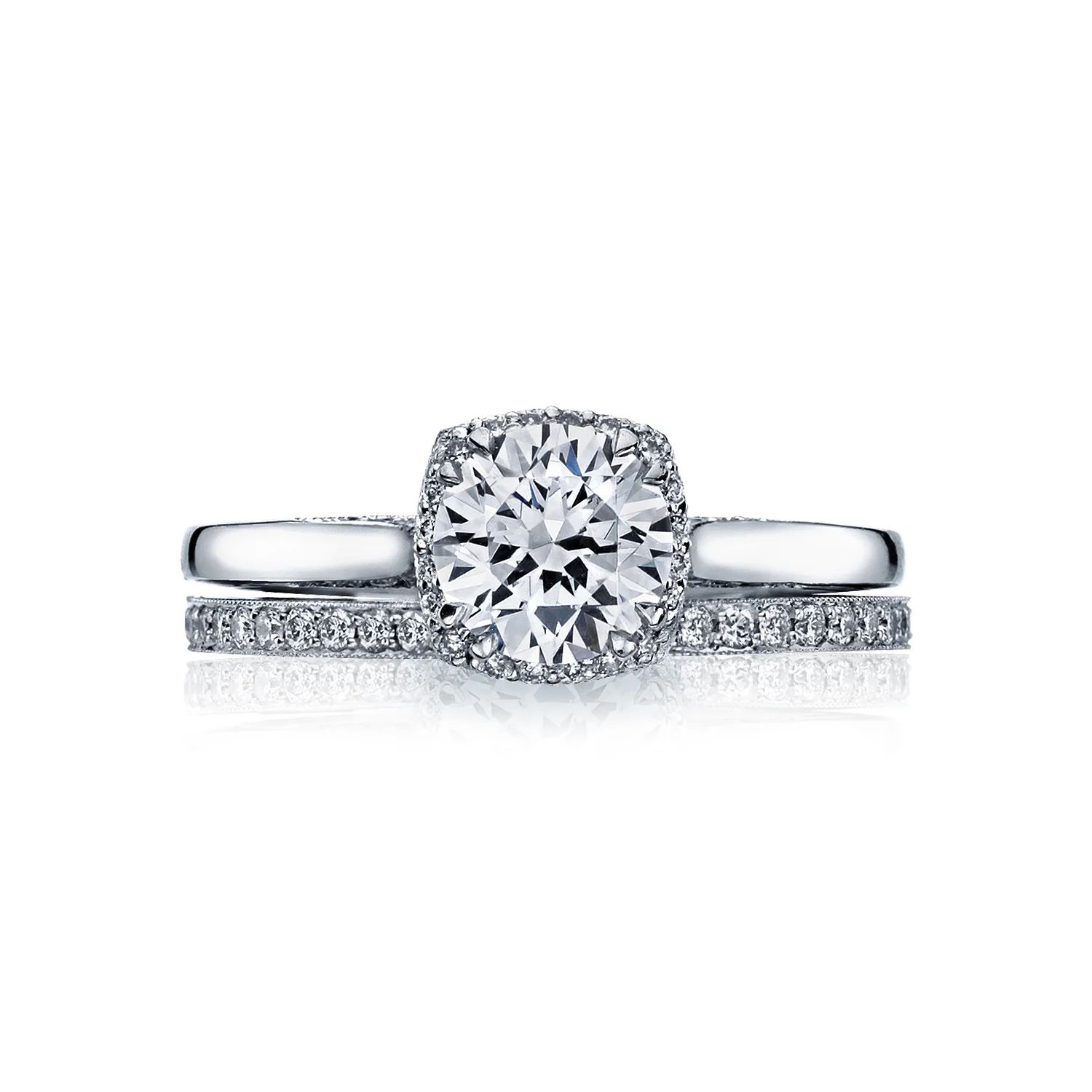 Tacori 18k White Gold Dantela Round Diamond Engagement Ring Setting (0.13 CTW) - Image 3