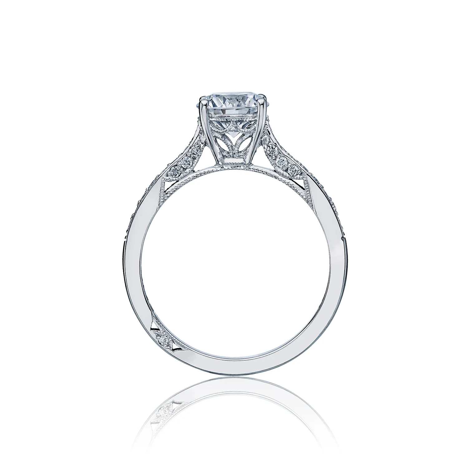 Tacori 18k White Gold Dantela Round Diamond Engagement Ring Setting (0.2 CTW) - Image 2
