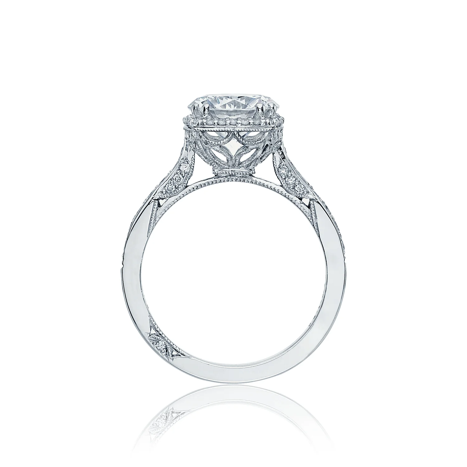 Tacori 18k White Gold Dantela Round Diamond Engagement Ring Setting (0.37 CTW) - Image 3