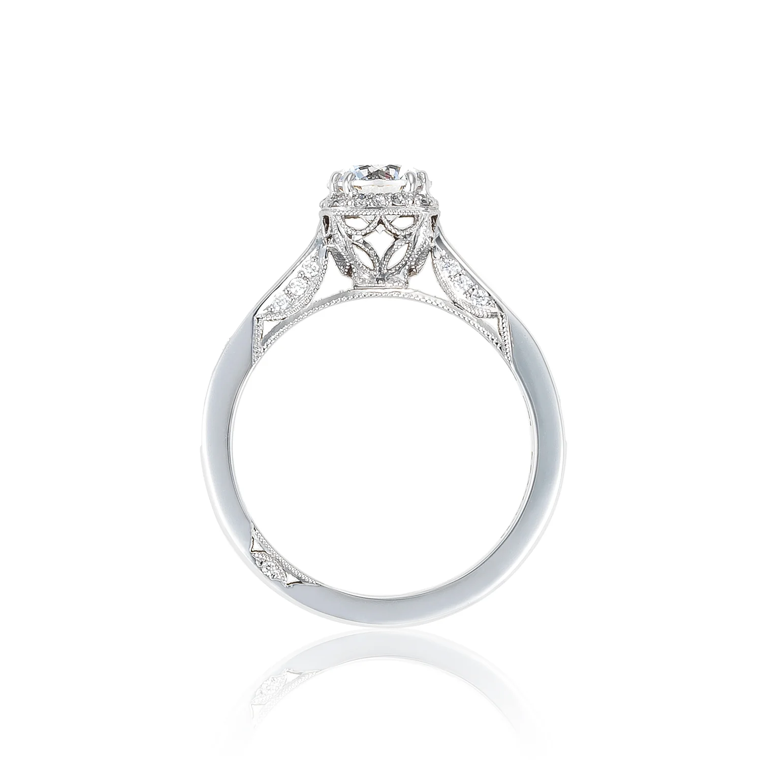 Tacori 18k White Gold Dantela Round Diamond Engagement Ring Setting (0.43 CTW) - Image 2