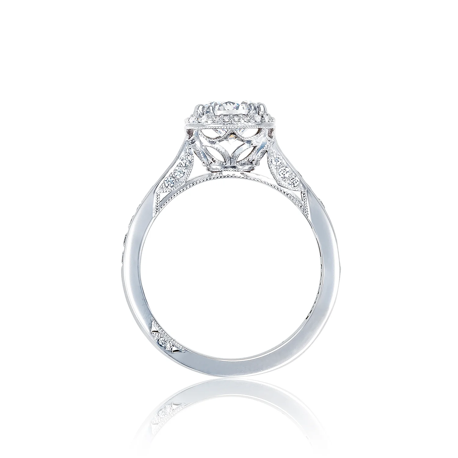 Tacori 18k White Gold Dantela Round Diamond Engagement Ring Setting (0.43 CTW) - Image 2