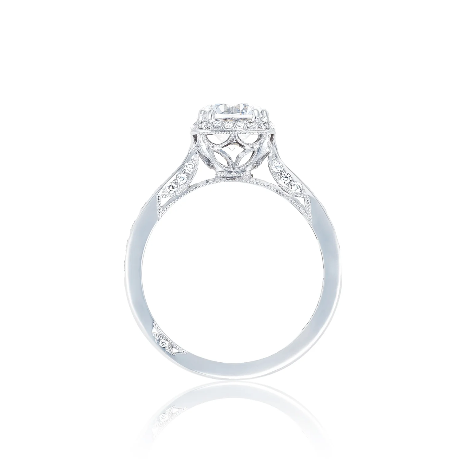 Tacori 18k White Gold Dantela Round Diamond Engagement Ring Setting (0.52 CTW) - Image 2