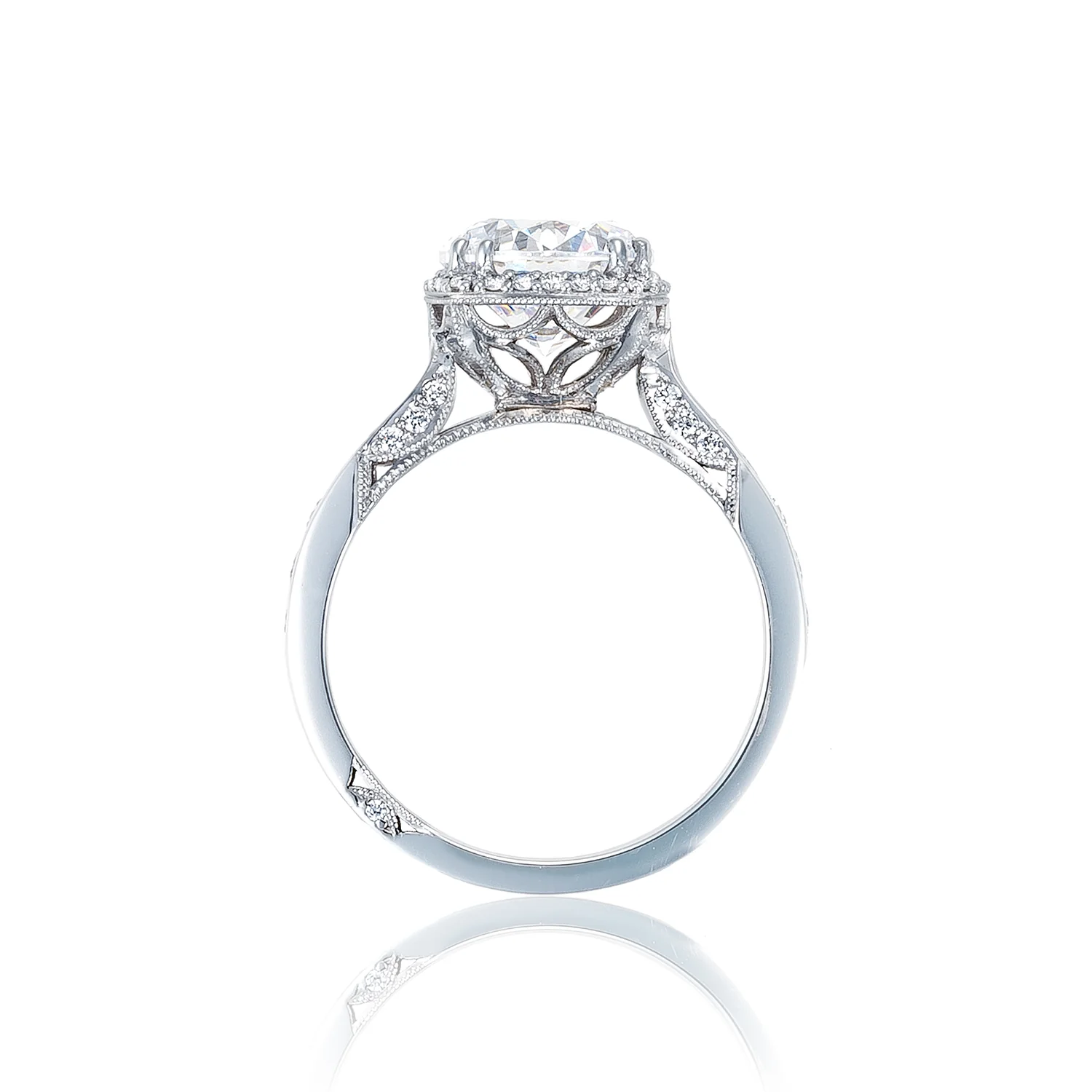 Tacori 18k White Gold Dantela Round Diamond Engagement Ring Setting (0.63 CTW) - Image 2