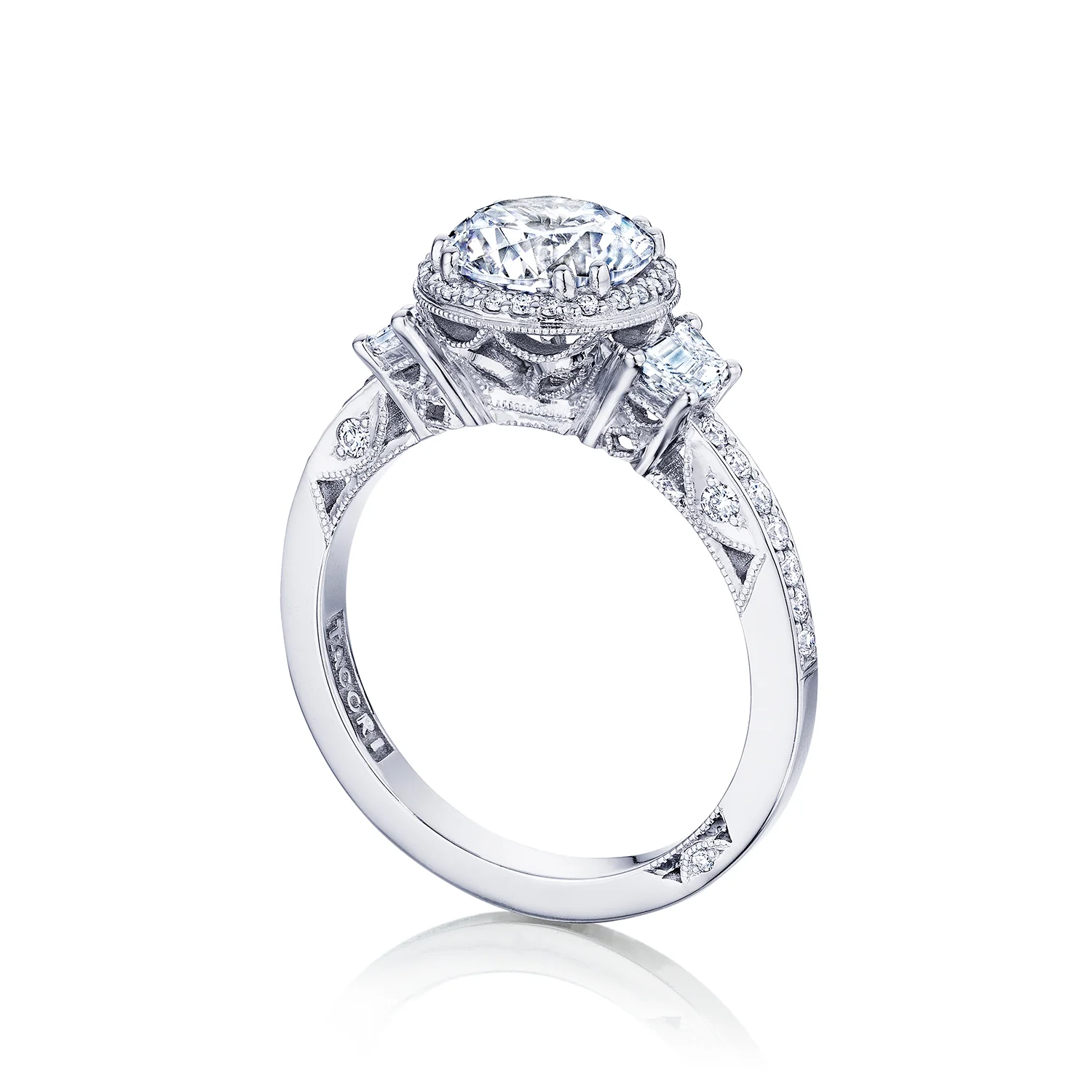 Tacori 18k White Gold Dantela Round Diamond Engagement Ring Setting (0.69 CTW) - Image 3