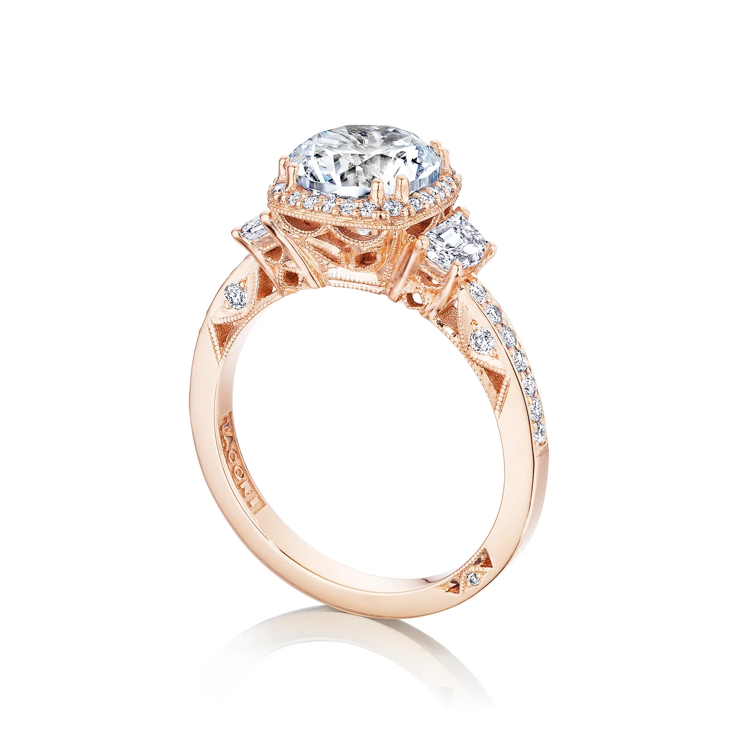 Tacori 18k Rose Gold Dantela Round Diamond Engagement Ring Setting (0.68 CTW) - Image 3