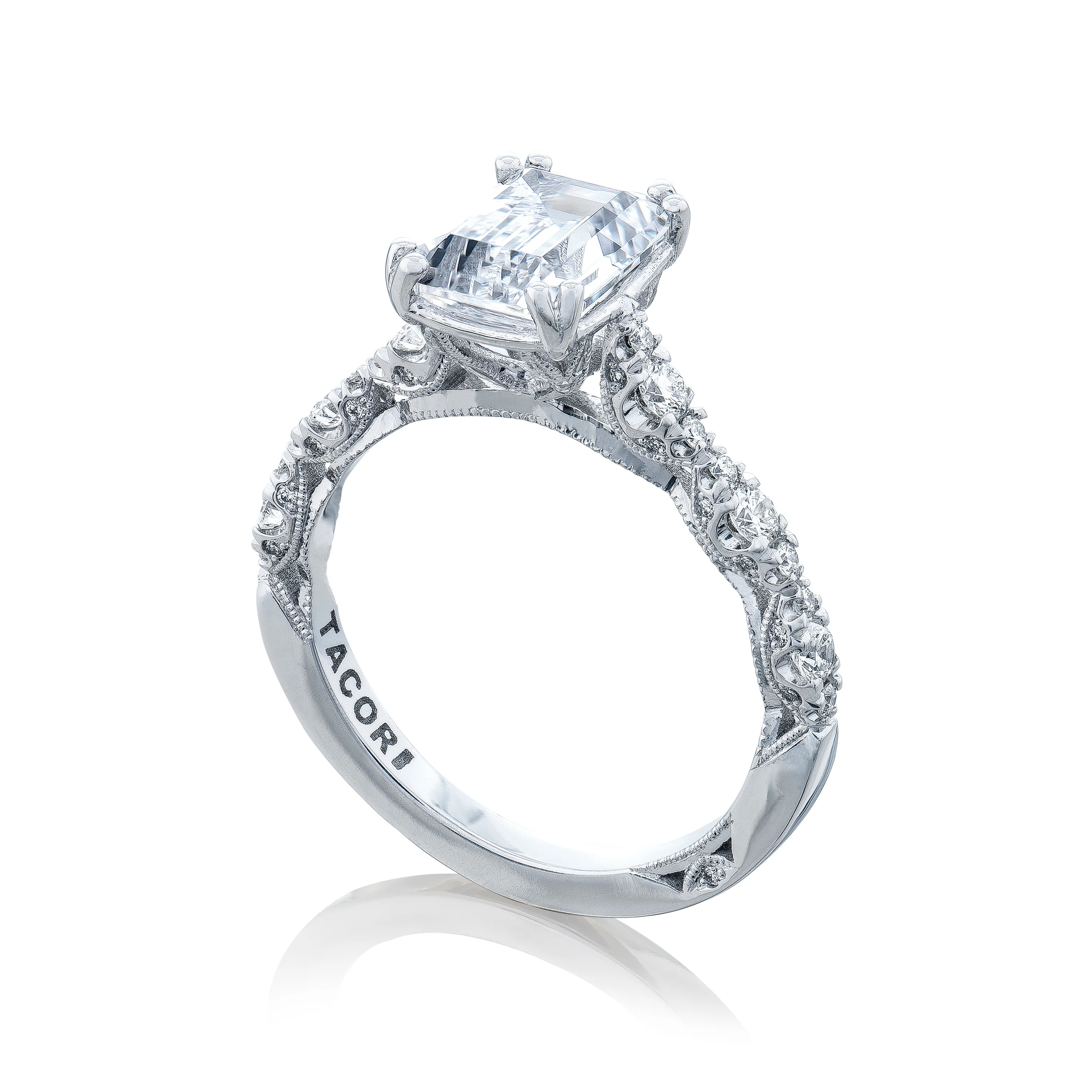 Tacori 18k White Gold Petite Crescent Engagement Ring Setting (0.39 CTW) - Image 4