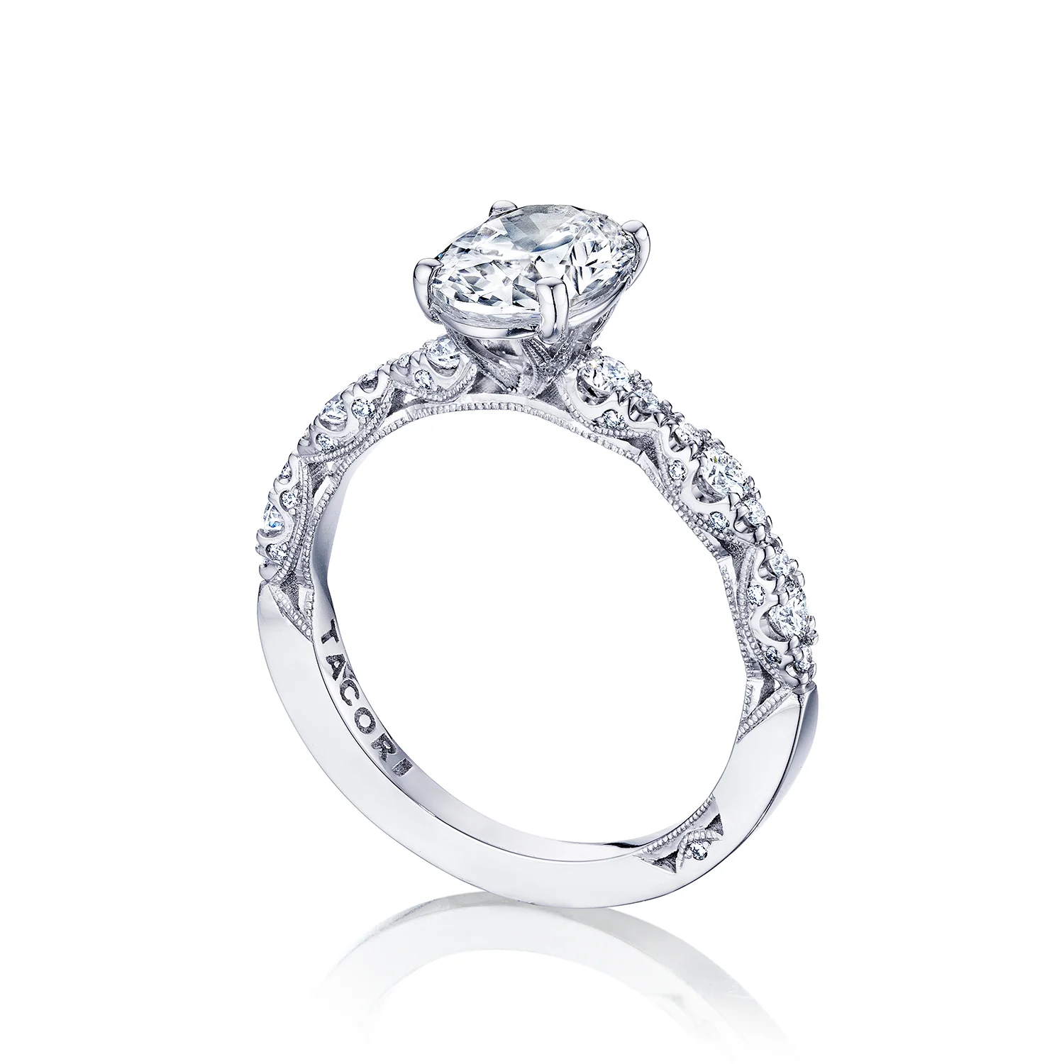 Tacori 18k White Gold  Petite Crescent Oval Diamond Engagement Ring Setting (0.35 CTW) - Image 3