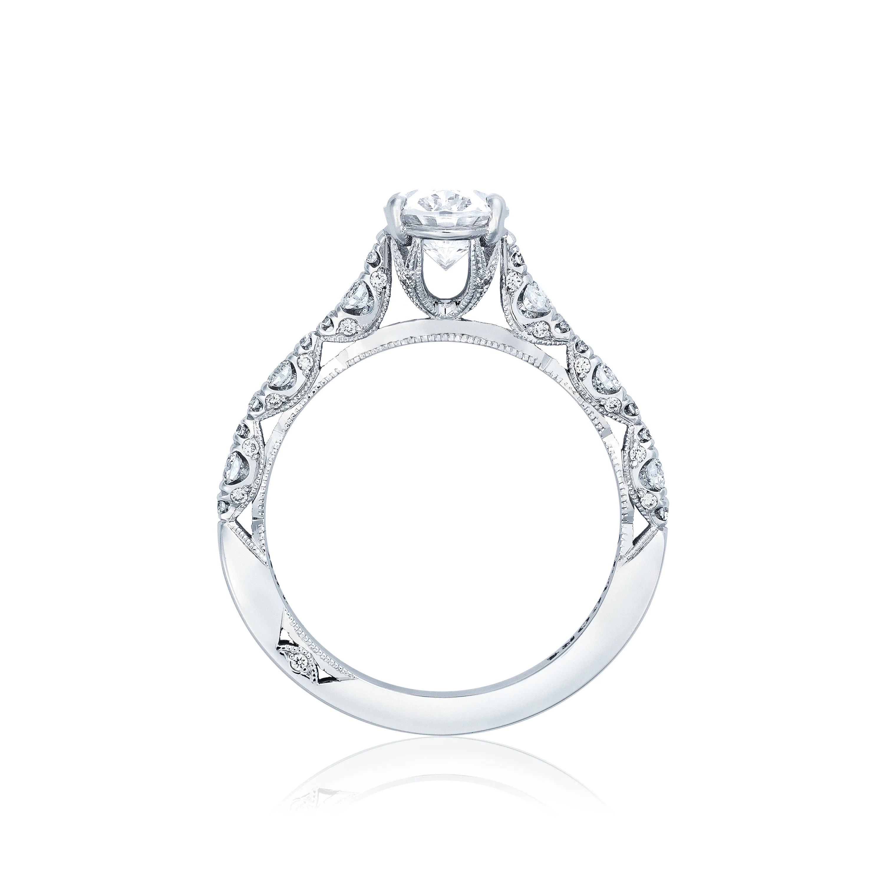 Tacori 18k White Gold Petite Crescent Oval Diamond Engagement Ring Setting  (0.39 CTW) - Image 2