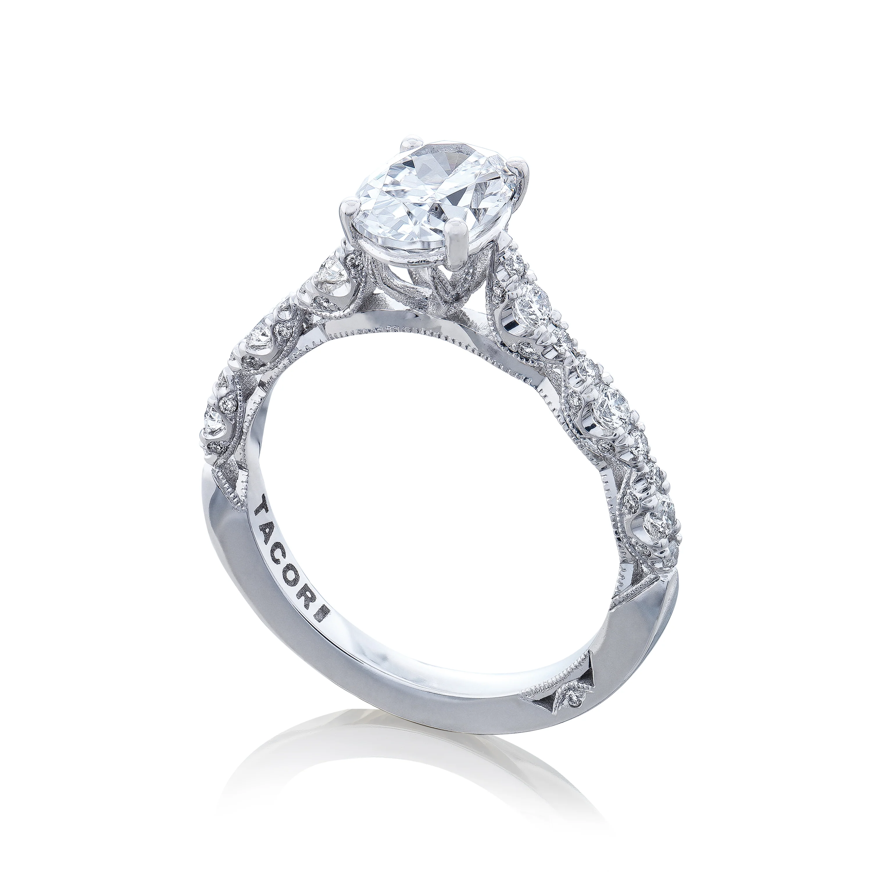 Tacori 18k White Gold Petite Crescent Oval Diamond Engagement Ring Setting  (0.39 CTW) - Image 4