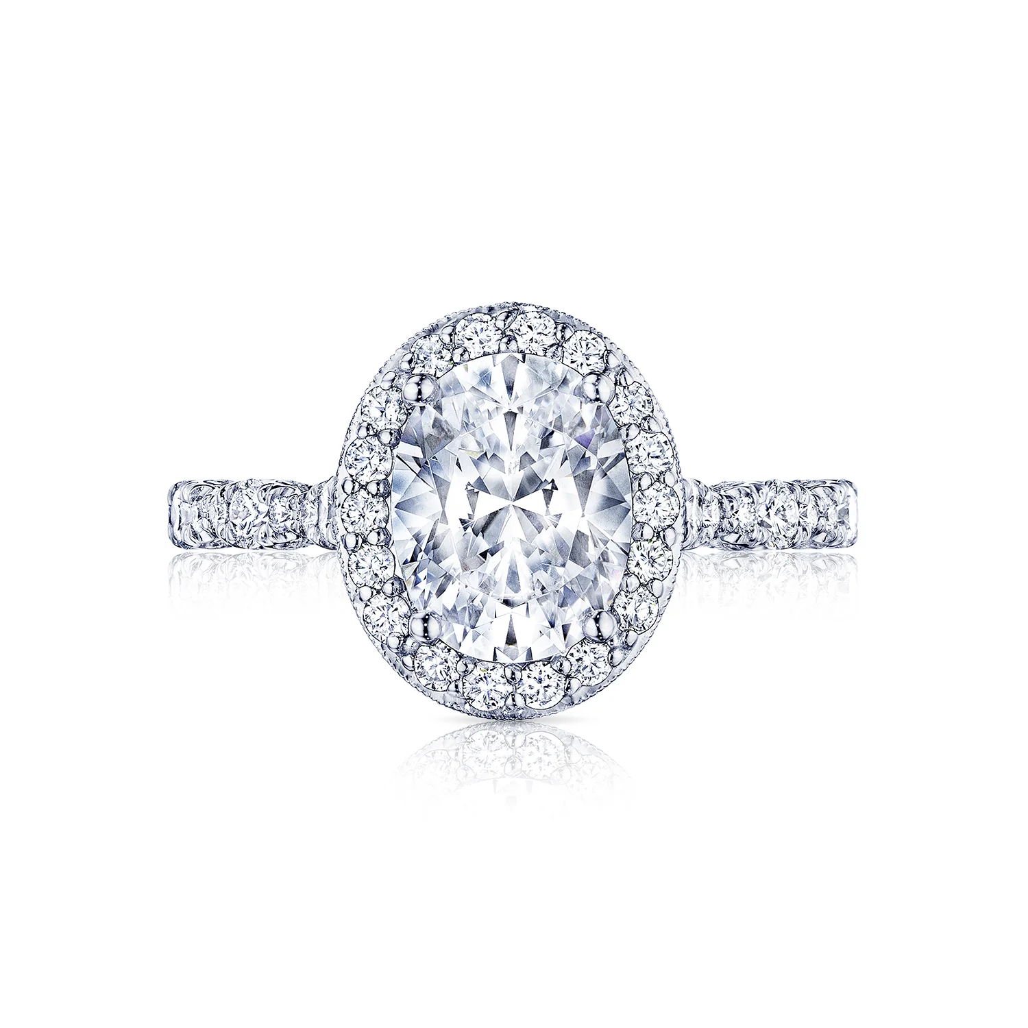 Tacori 18k White Gold Petite Crescent Oval Diamond Engagement Ring Setting (0.65 CTW)