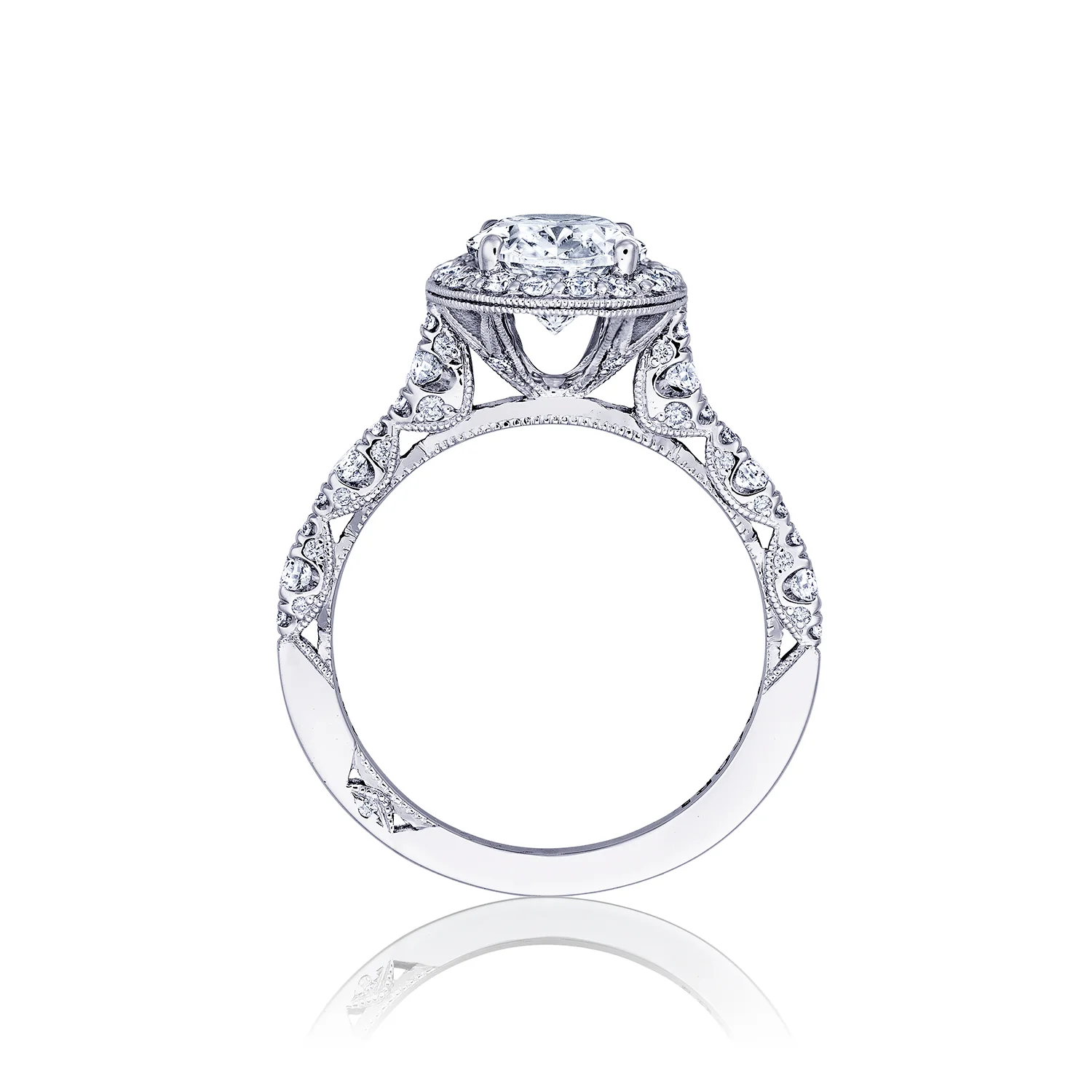 Tacori 18k White Gold Petite Crescent Oval Diamond Engagement Ring Setting (0.65 CTW) - Image 2