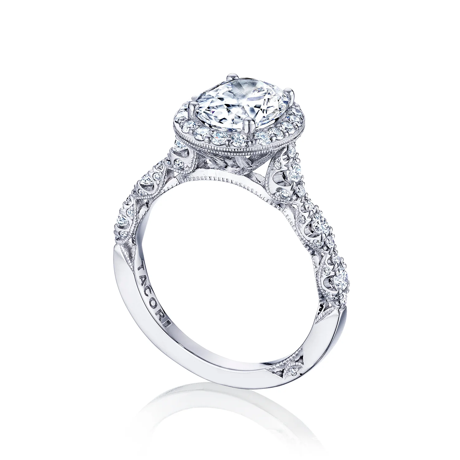 Tacori 18k White Gold Petite Crescent Oval Diamond Engagement Ring Setting (0.65 CTW) - Image 3
