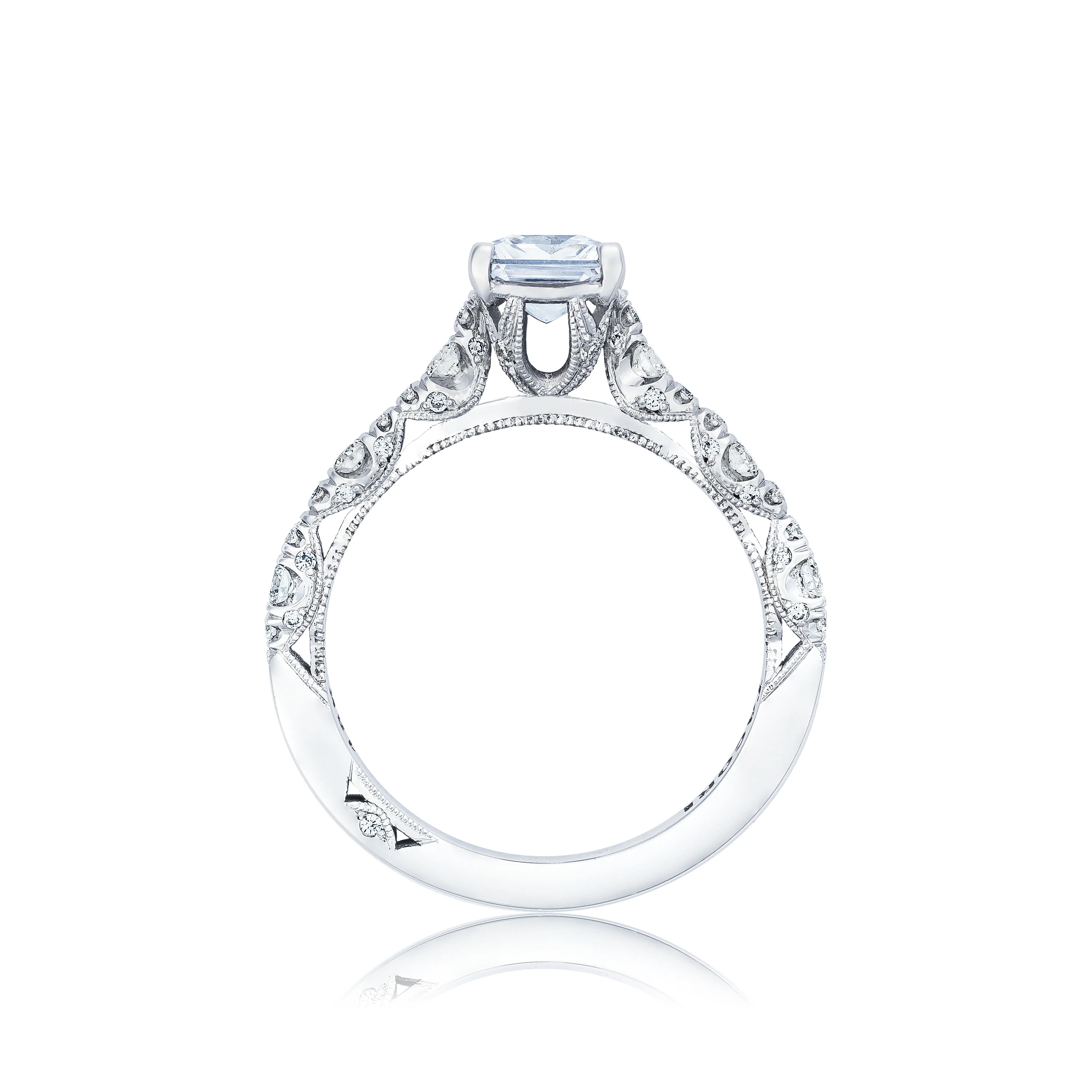 Tacori 18k White Gold Petite Crescent Princess Diamond Engagement Ring Setting (0.39 CTW) - Image 2