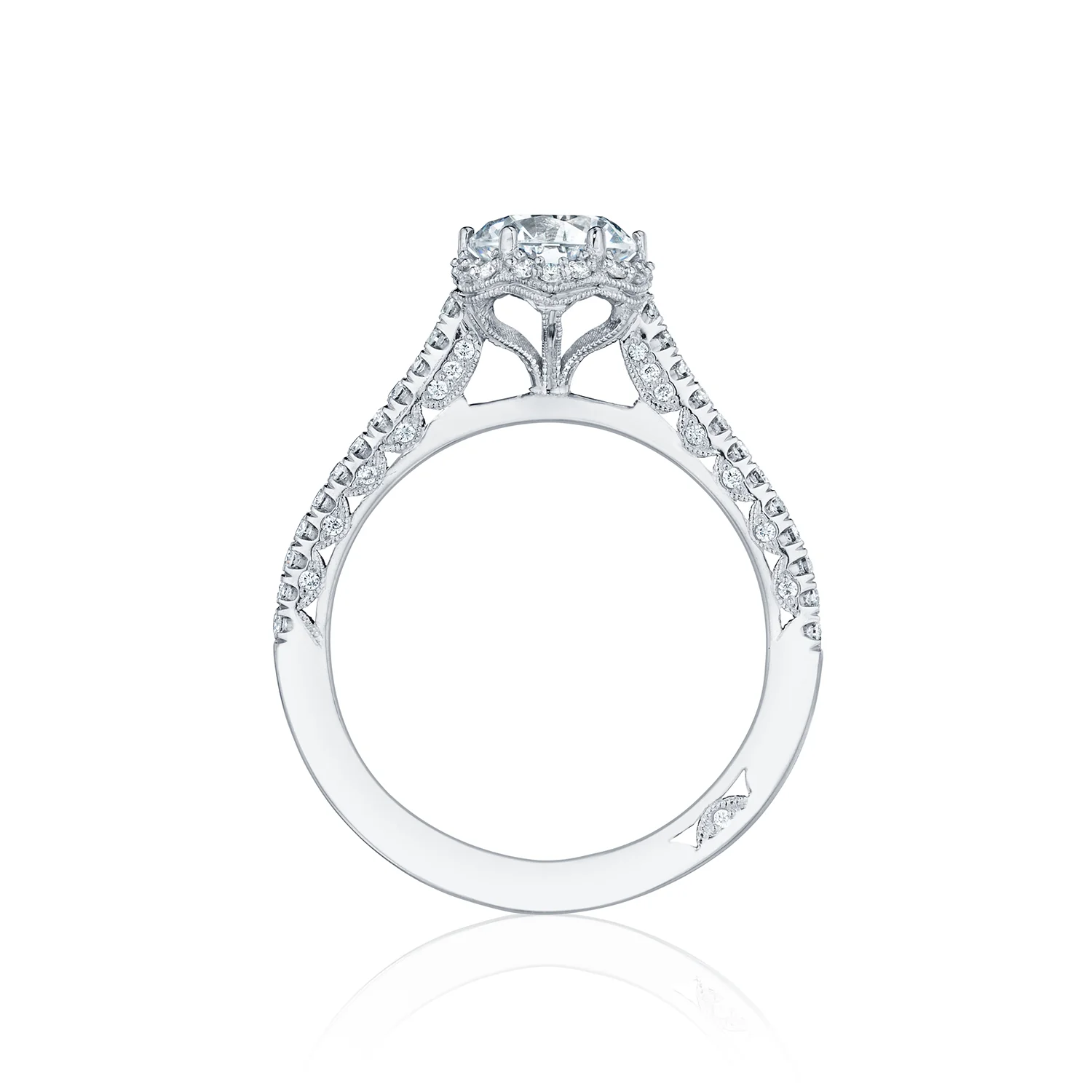 Tacori 18k White Gold Petite Crescent Round Diamond Engagement Ring Setting (0.33 CTW) - Image 2