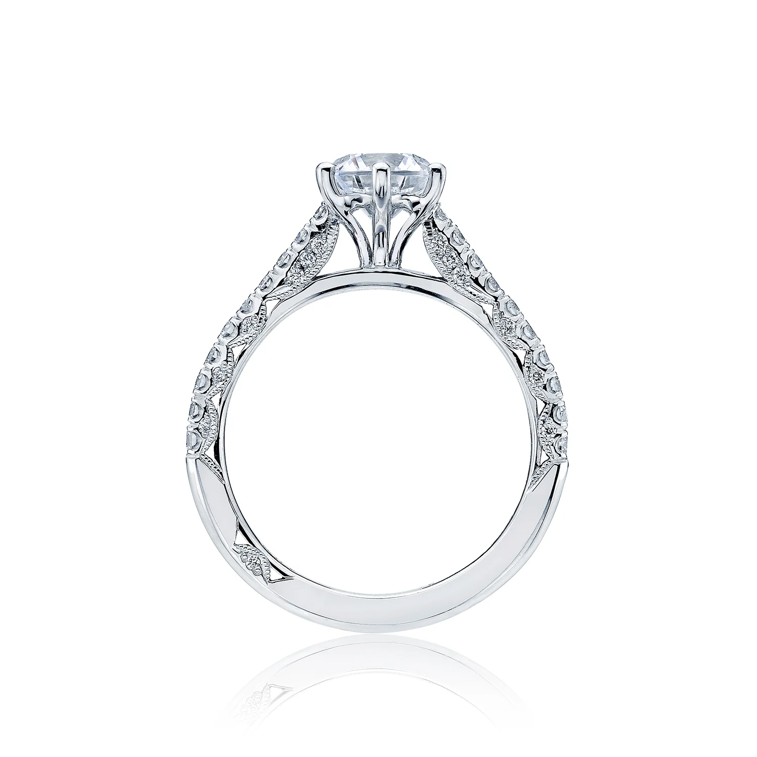 Tacori 18k White Gold Petite Crescent Round Diamond Engagement Ring Setting (0.43 CTW) - Image 2