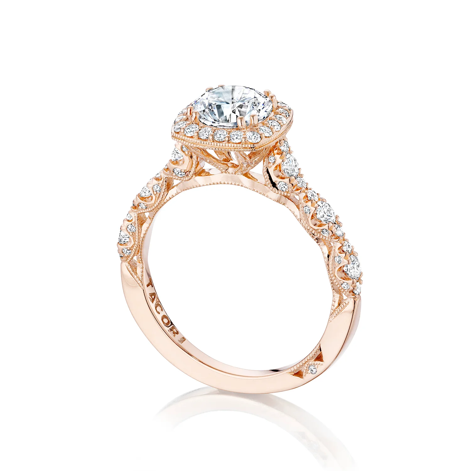 Tacori 18k Pink Gold Petite Crescent Round Diamond Engagement Ring Setting (0.55 CTW) - Image 3