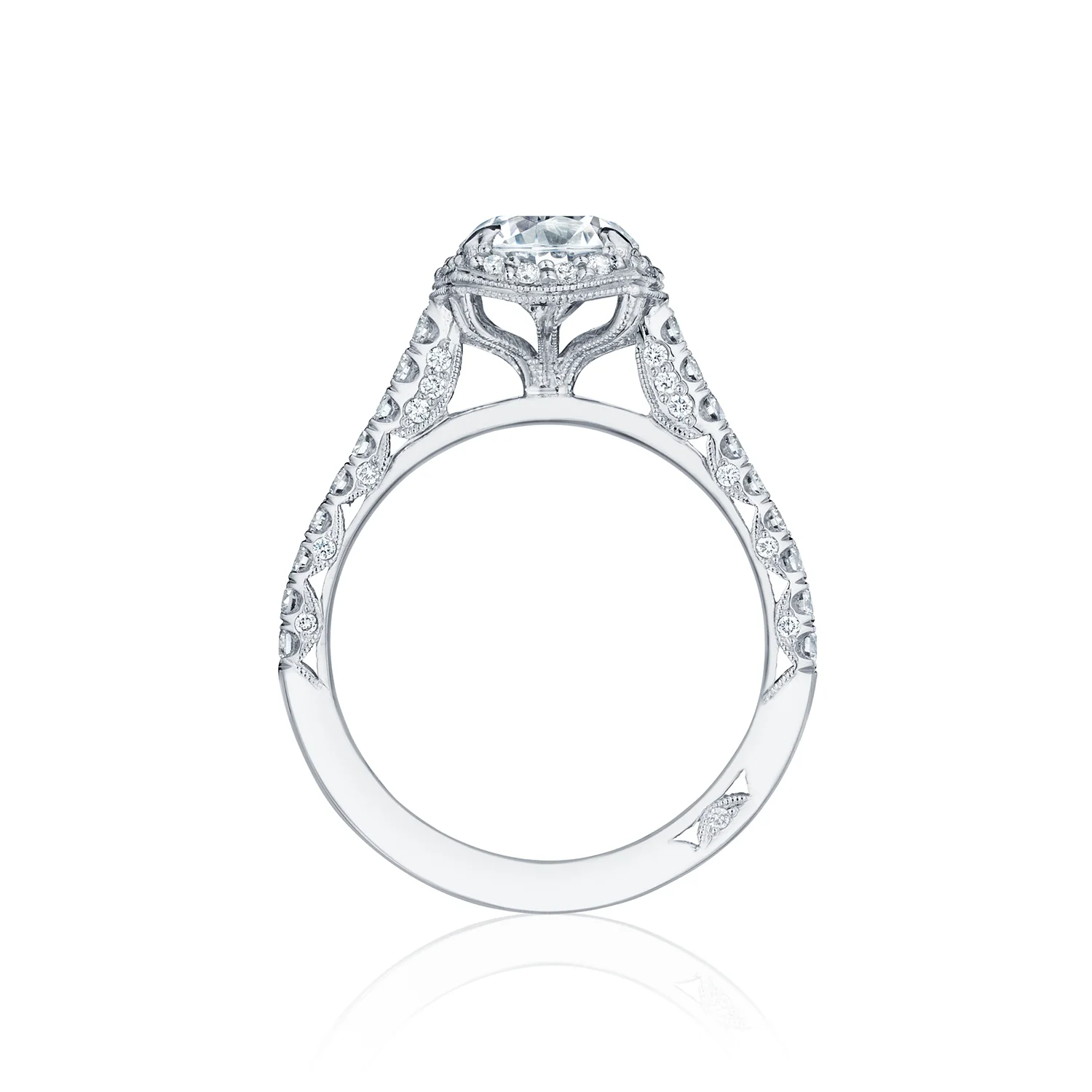 Tacori 18k White Gold Petite Crescent Round Diamond Engagement Ring Setting (0.55 CTW) - Image 2