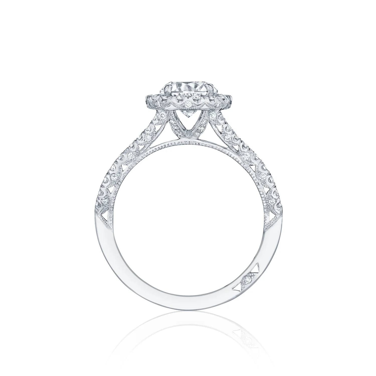 Tacori 18k White Gold Petite Crescent Round Diamond Engagement Ring Setting (0.6 CTW) - Image 2