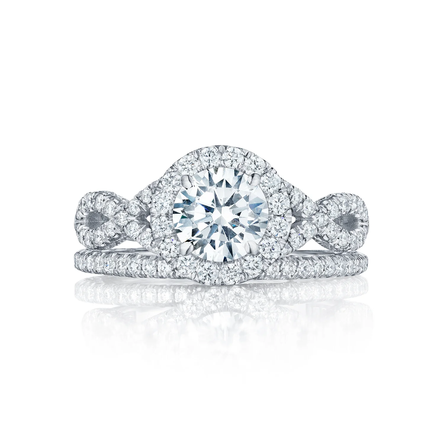 Tacori 18k White Gold Petite Crescent Round Diamond Engagement Ring Setting (0.6 CTW) - Image 3