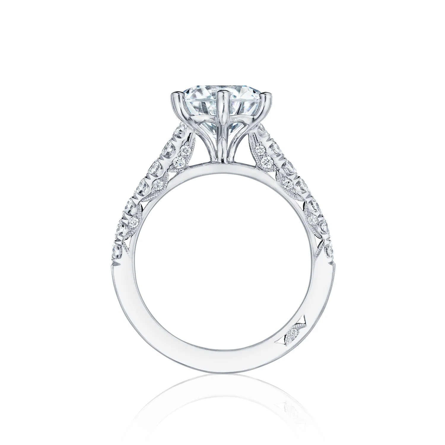 Tacori 18k White Gold Petite Crescent Round Diamond Engagement Ring Setting (0.67 CTW) - Image 2