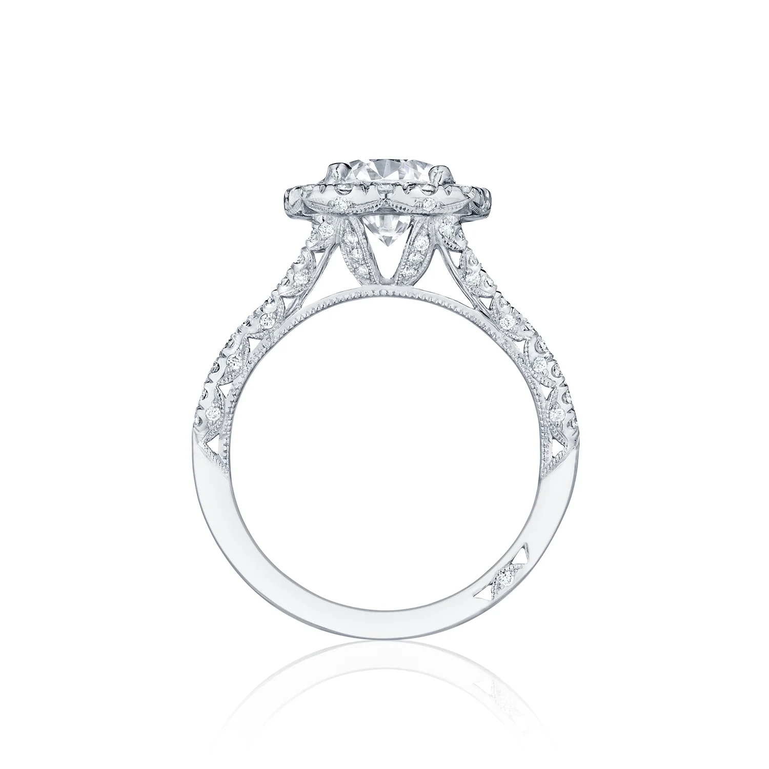 Tacori 18k White Gold Petite Crescent Round Diamond Engagement Ring Setting (0.84 CTW) - Image 2