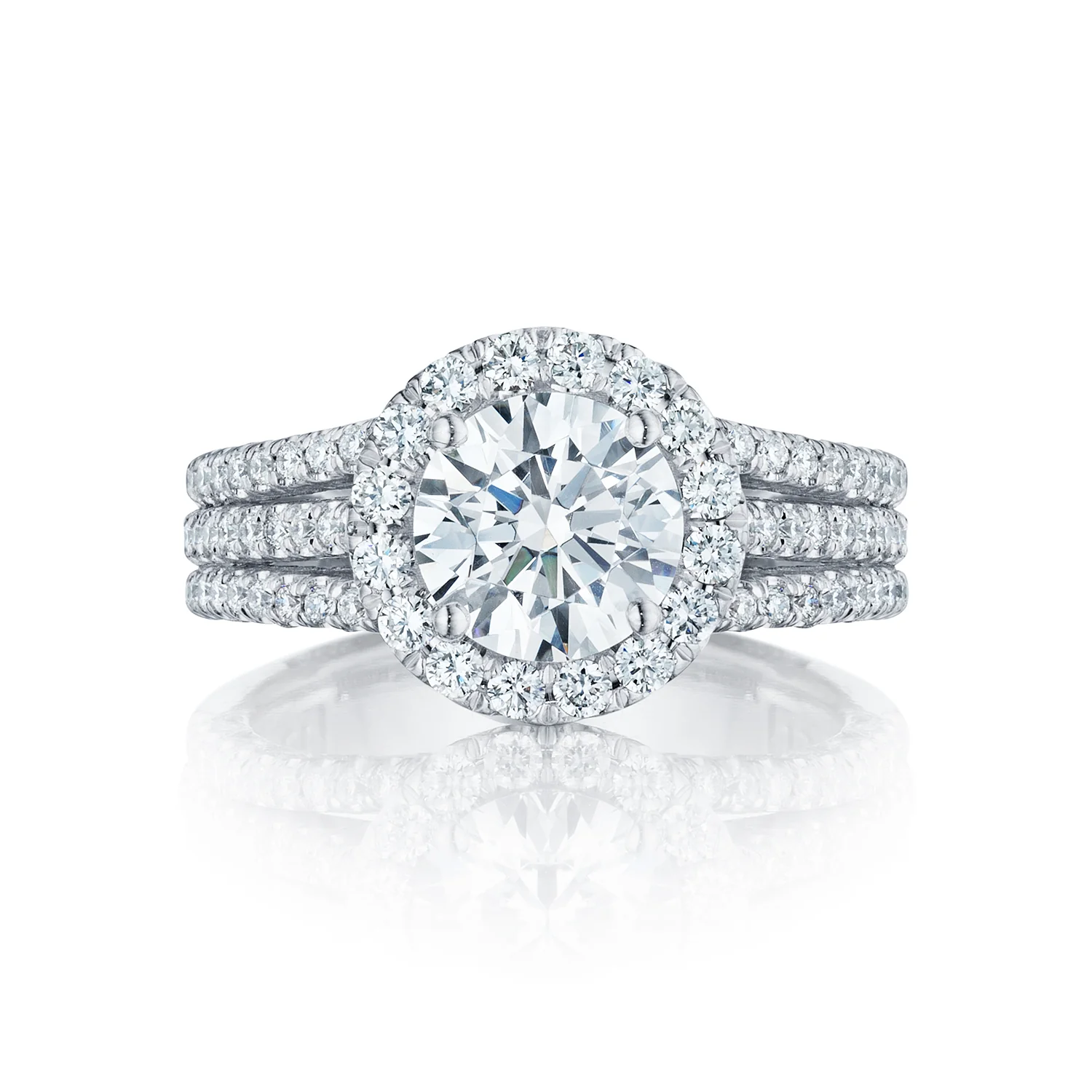 Tacori 18k White Gold Petite Crescent Round Diamond Engagement Ring Setting (0.9 CTW)