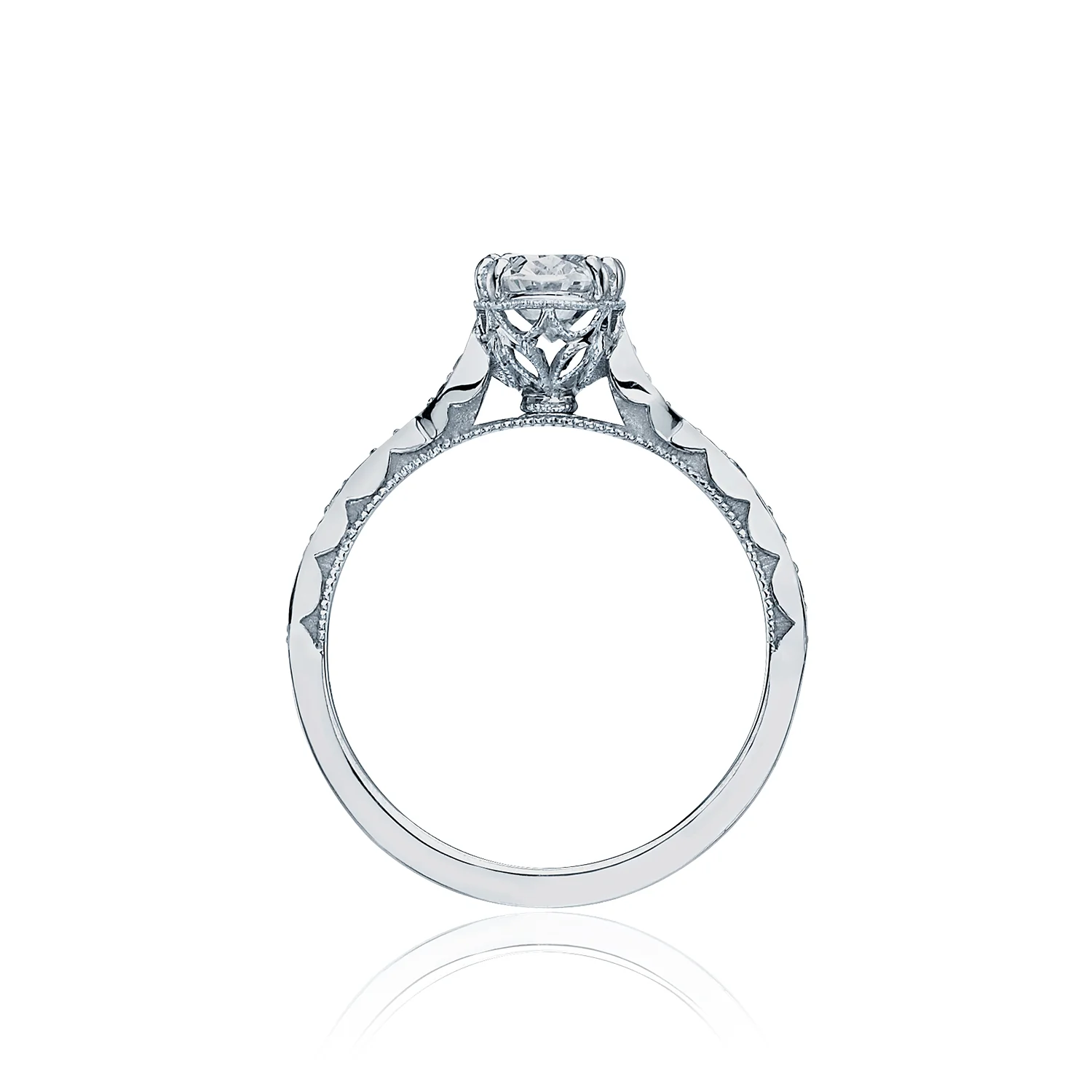 Tacori 18k White Gold Sculpted Crescent Oval Diamond Engagement Ring Setting (0.16 CTW) - Image 2
