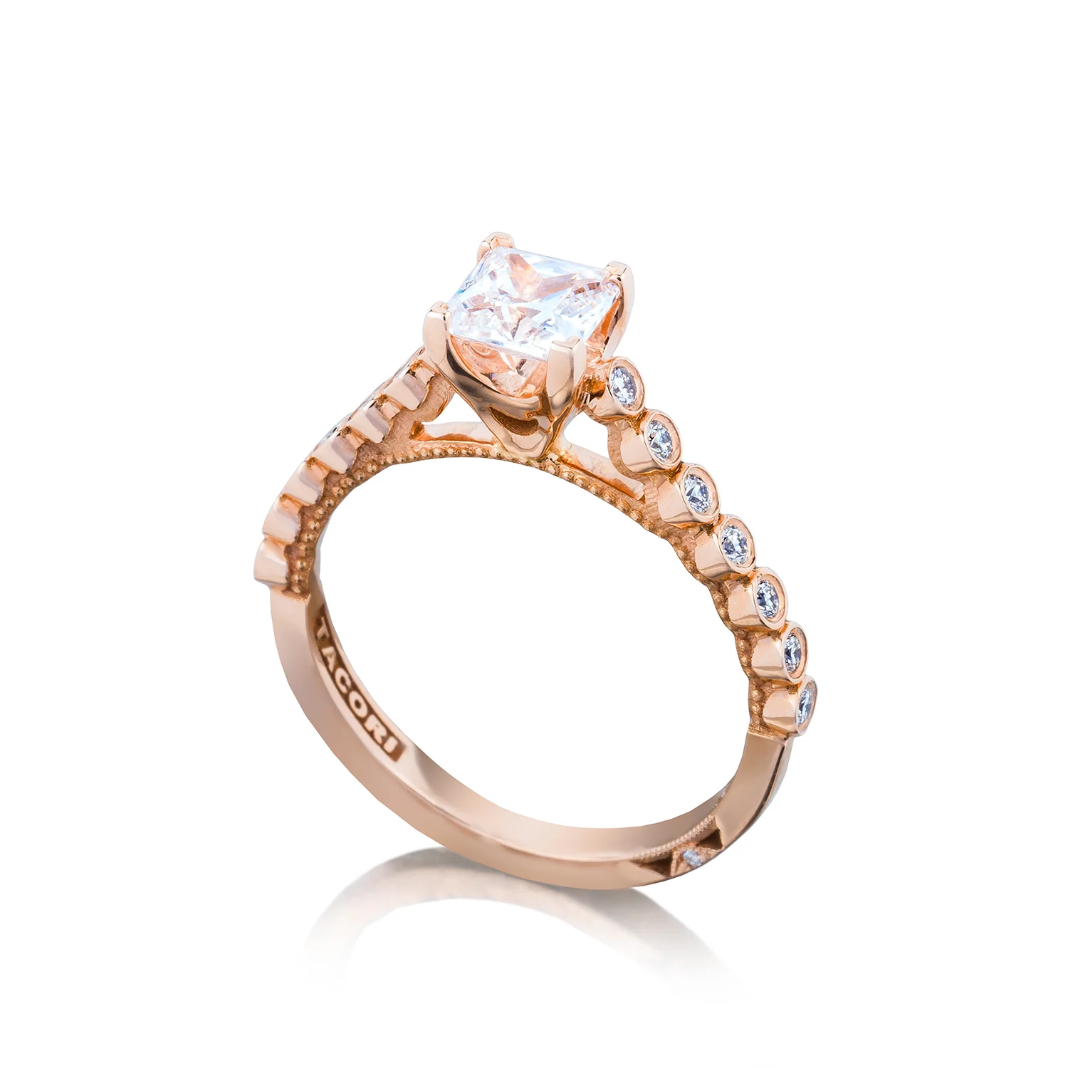 Tacori 18k Rose Gold Sculpted Crescent Princess Diamond Engagement Ring Setting (0.2 CTW) - Image 4