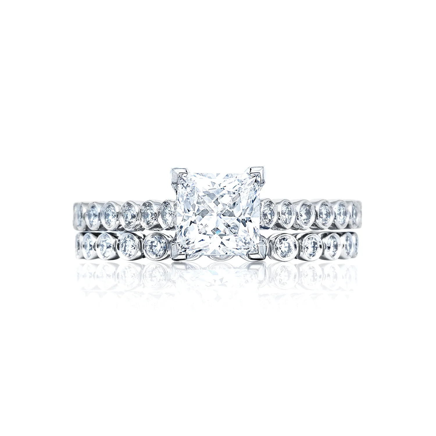 Tacori 18k White Gold Sculpted Crescent Princess Diamond Engagement Ring Setting (0.2 CTW) - Image 3