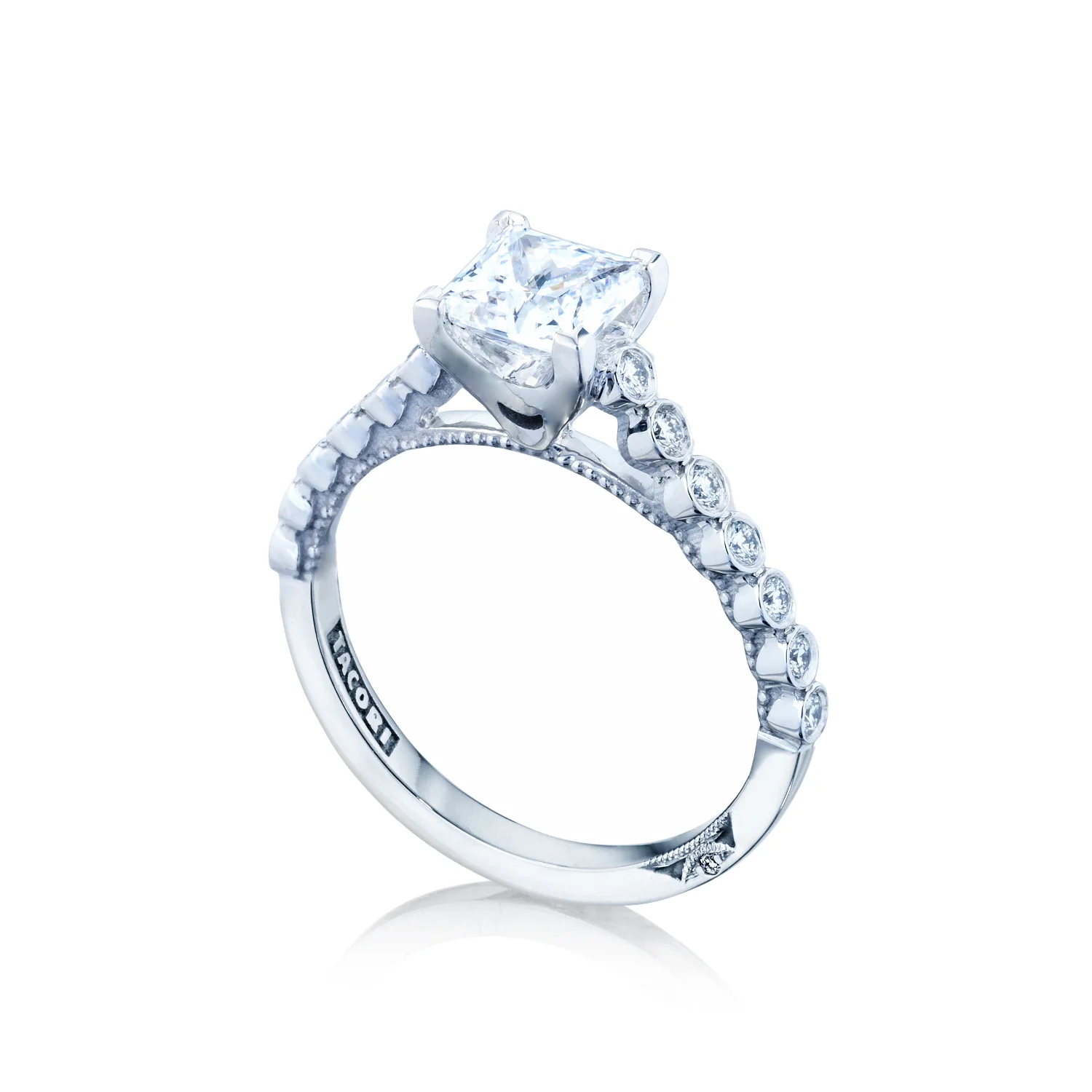 Tacori 18k White Gold Sculpted Crescent Princess Diamond Engagement Ring Setting (0.2 CTW) - Image 4