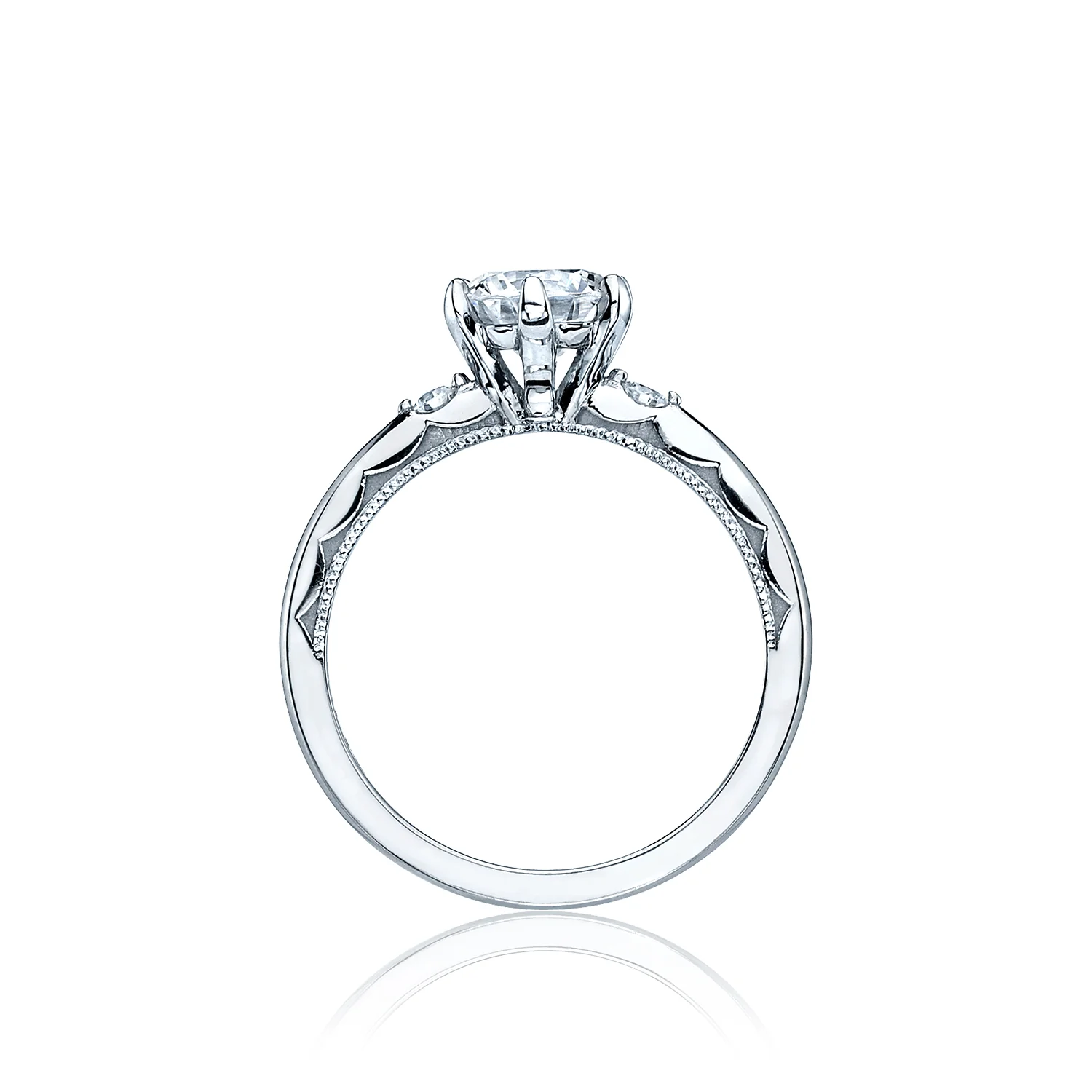 Tacori 18k White Gold Sculpted Crescent Round Diamond Engagement Ring Setting (0.07 CTW) - Image 2