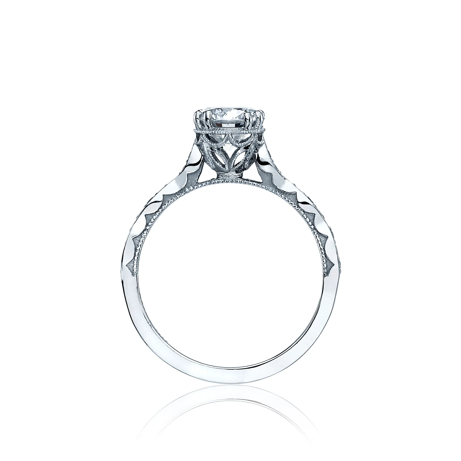 Tacori 18k White Gold Sculpted Crescent Round Diamond Engagement Ring Setting (0.16 CTW) - Image 2
