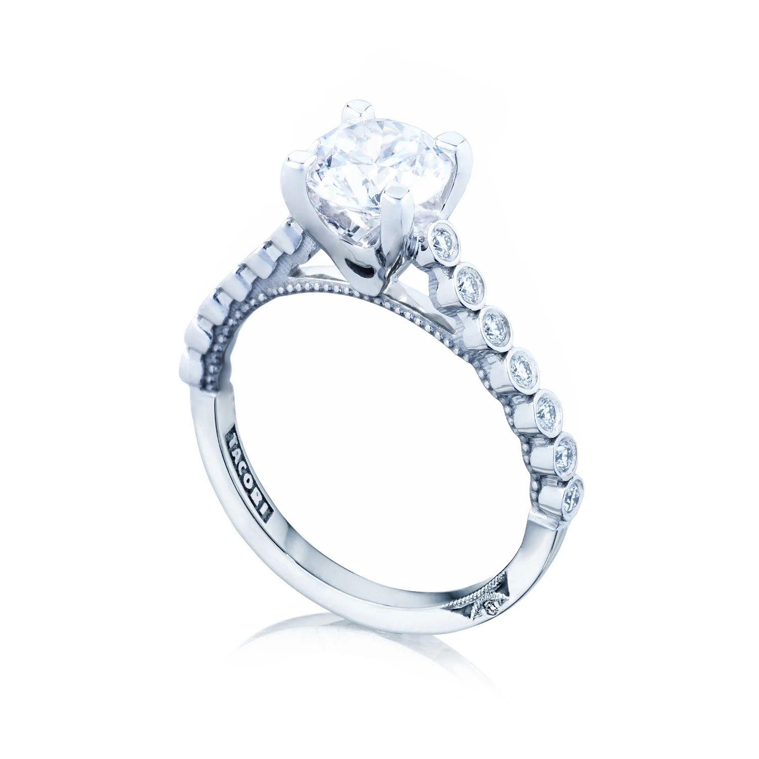 Tacori 18k White Gold Sculpted Crescent Round Diamond Engagement Ring Setting (0.2 CTW) - Image 4