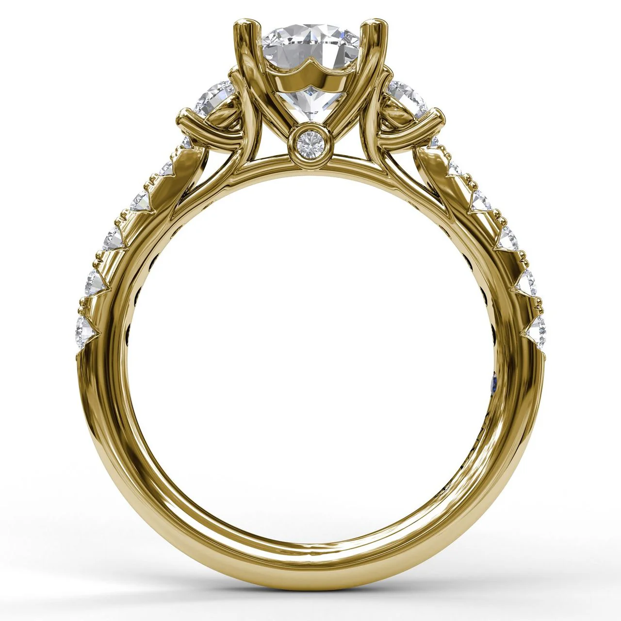 FANA Three Stone With Pave Engagement Ring Setting - Image 2