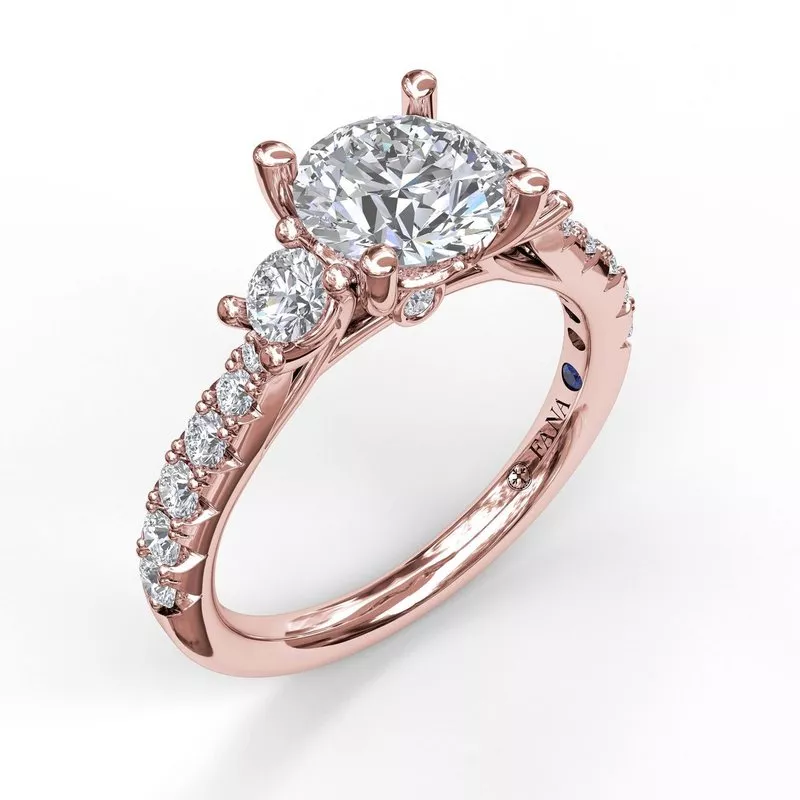 FANA Three Stone With Pave Engagement Ring Setting - Image 5