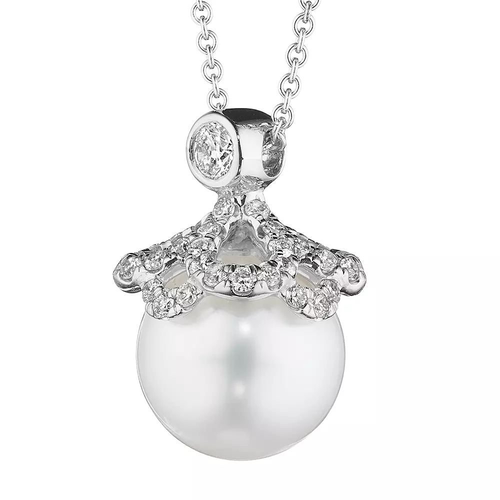 Verragio Reverie Floret Diamond & Pearl Cap Pendant 18K Gold (0.20CTW) - Image 3
