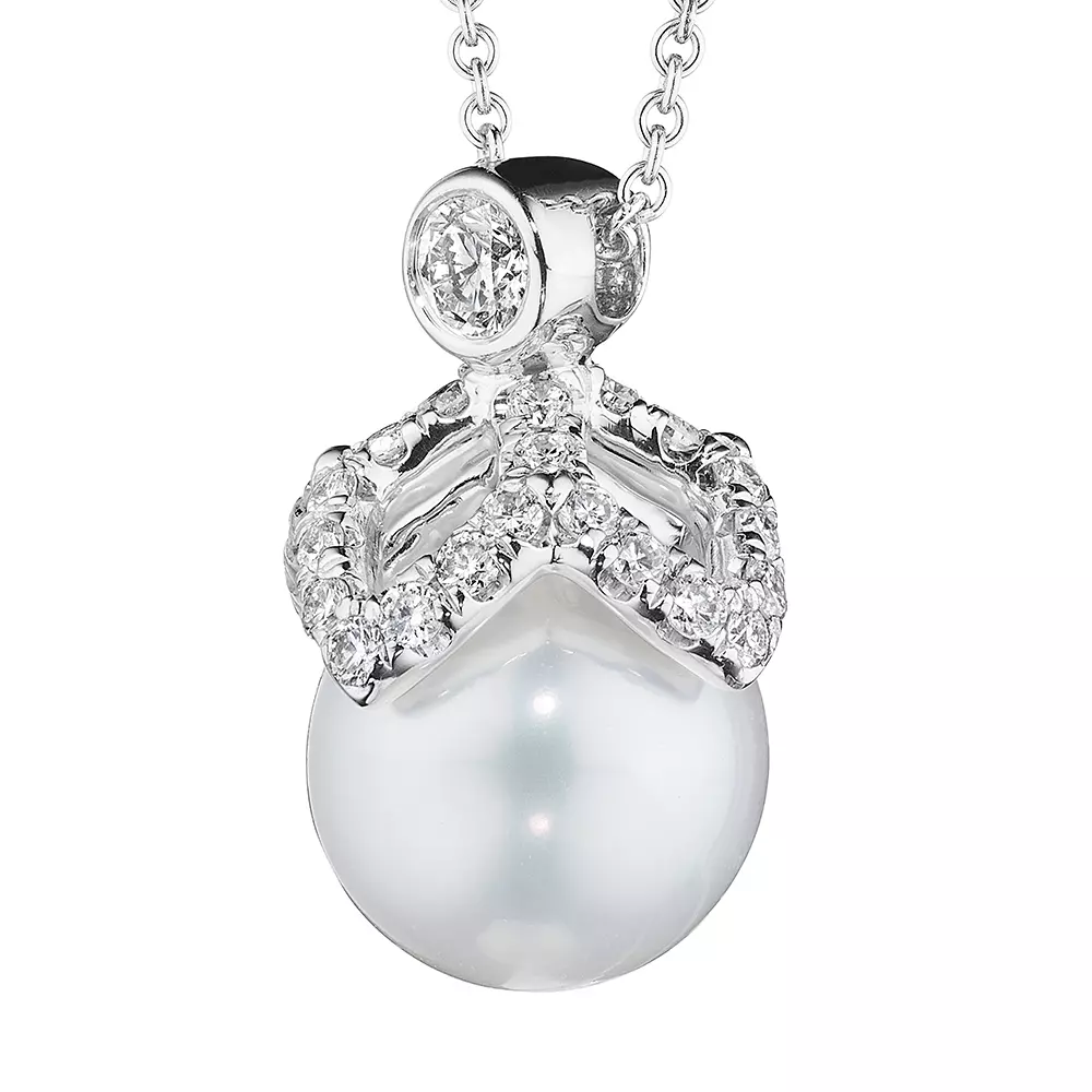 Verragio Reverie Petal Diamond & Pearl Cap Pendant 18K Gold (0.15CTW) - Image 3