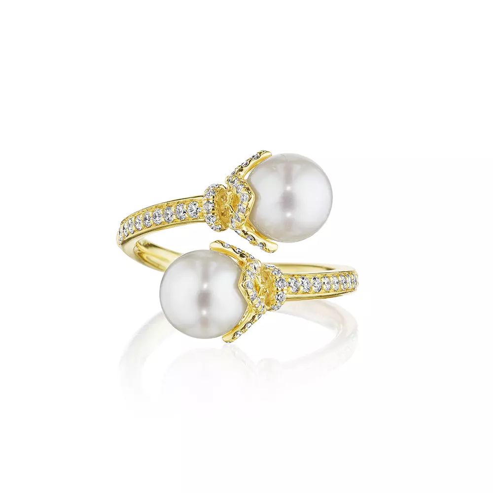 Verragio Reverie Petal Toi Et Moi Diamond & Pearl Cap By-Pass Ring (0.40CTW)