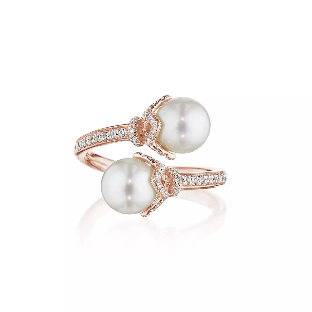 Verragio Reverie Petal Toi Et Moi Diamond & Pearl Cap By-Pass Ring (0.40CTW) - Image 2
