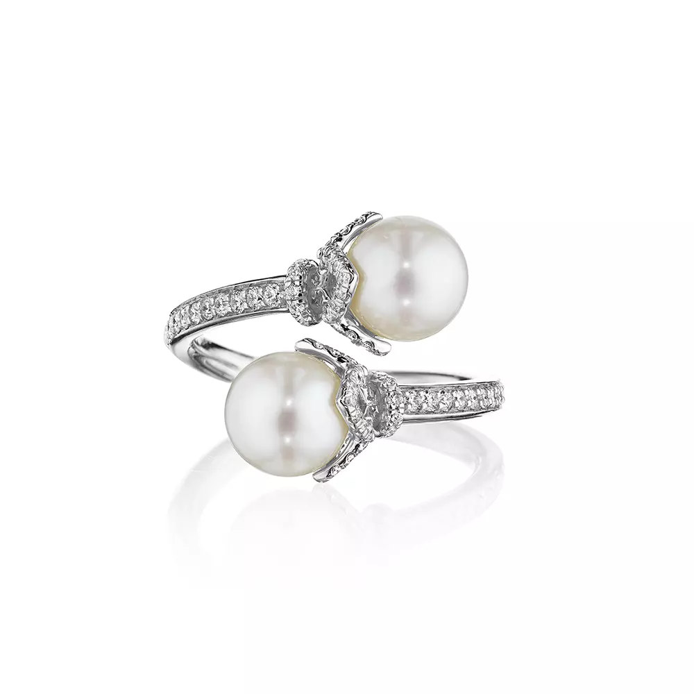 Verragio Reverie Petal Toi Et Moi Diamond & Pearl Cap By-Pass Ring (0.40CTW) - Image 3