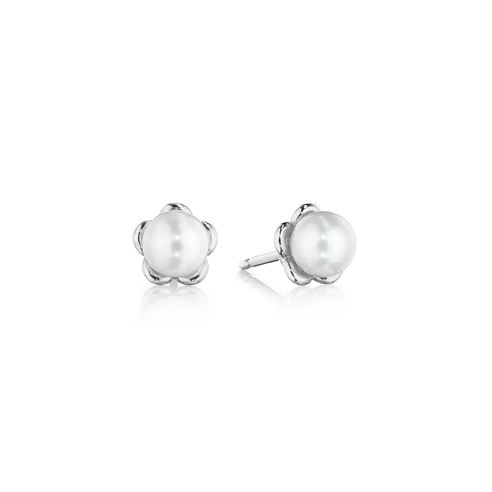 Verragio Reverie Petite Tiara Pearl Stud Earrings 18K Gold - Image 2