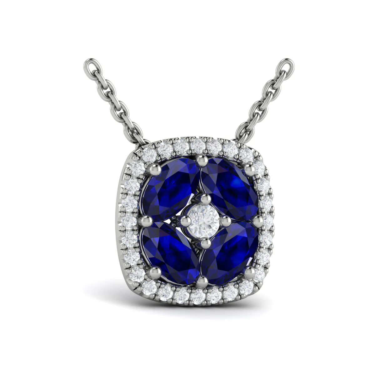 Vlora Adella Diamond Cushion Halo and Sapphire Necklace in 14K Gold - Image 2
