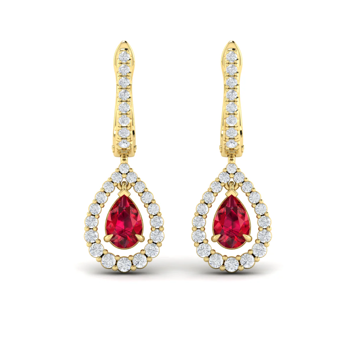 Vlora Adella Diamond Ruby Pear-Shaped Drop Earrings in 14K Gold - Image 2